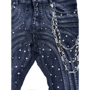 Focus curve stitched studded denim - DENIM