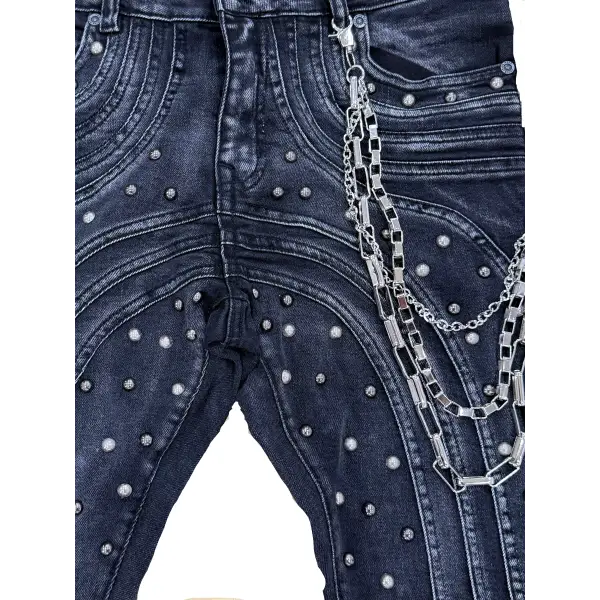 Focus curve stitched studded denim - DENIM