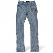 Focus curve stitched studded denim - DENIM