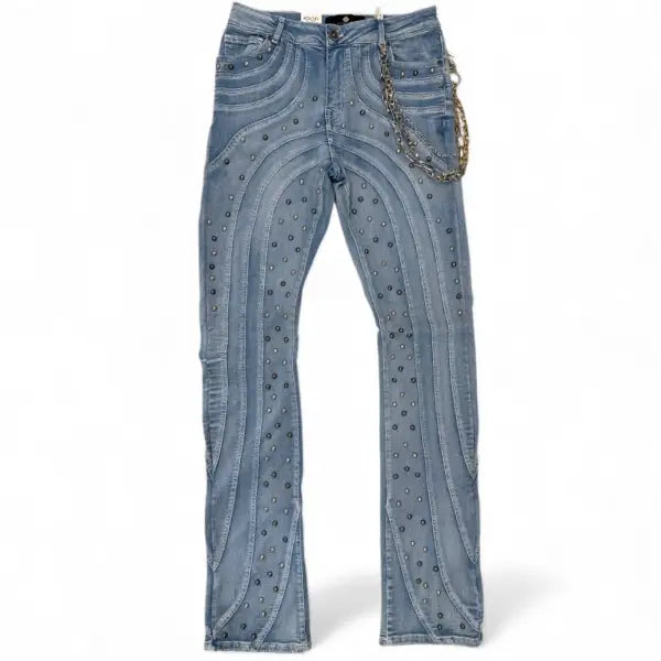 Focus curve stitched studded denim - DENIM