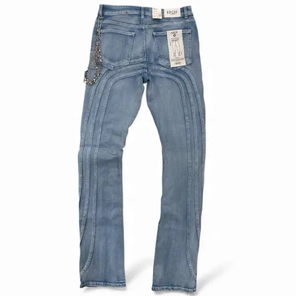 Focus curve stitched studded denim - DENIM