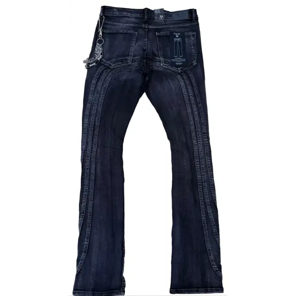 Focus curve stitched studded denim - DENIM