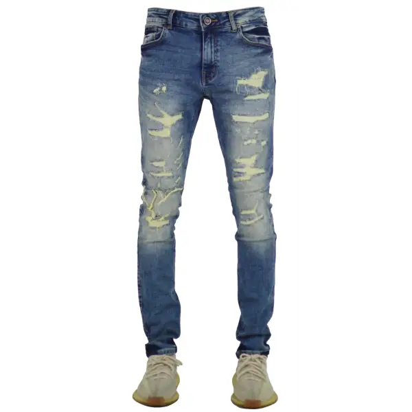 Focus distressed rip and repair denim - 29W/32L / BLUE - DENIM