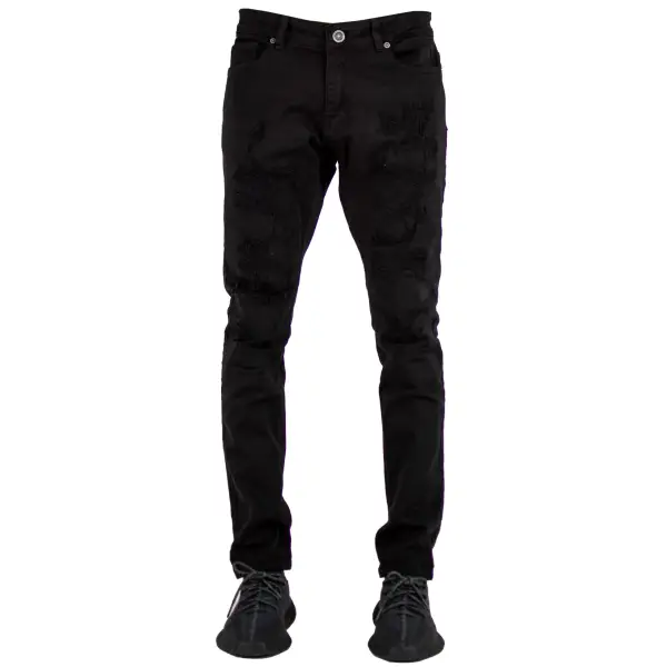 Focus distressed rip and repair denim - 32W/32L / BLACK - DENIM