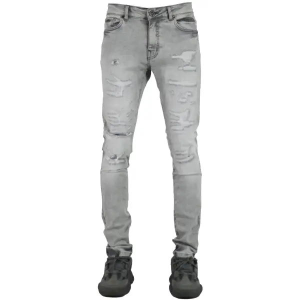 Focus distressed rip and repair denim - 32W/32L / LT.GREY - DENIM