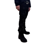 Focus embd rhinestone stacked denim - DENIM