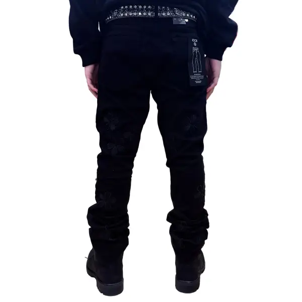 Focus embd rhinestone stacked denim - DENIM