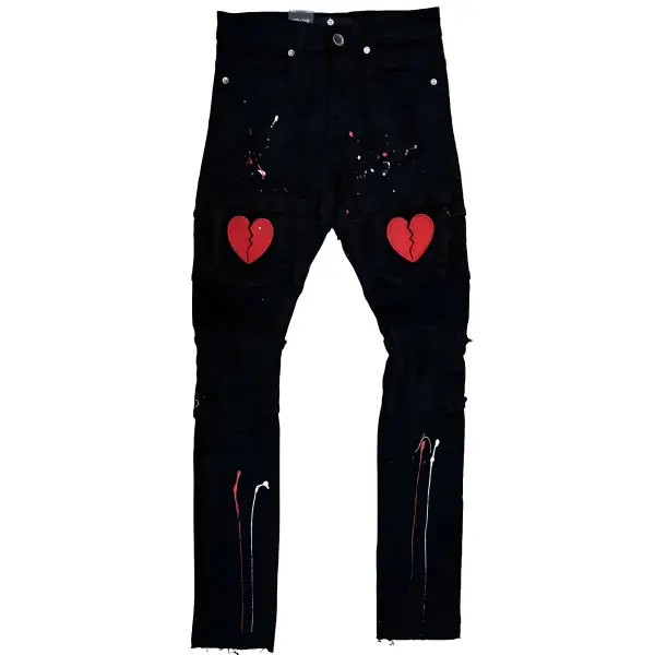 Focus heart breaker paint splatter denim - 29W/32L / BLACK - DENIM