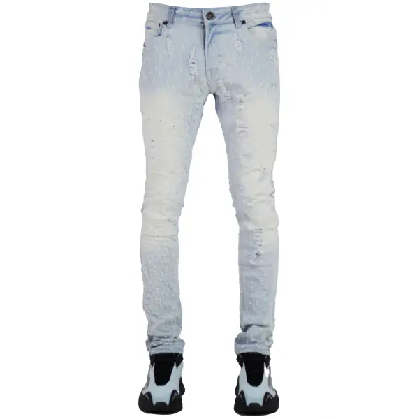 Focus heavy pin distressed denim - 32W/32L / LT.BLUE - T-SHIRT