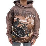 Focus hell rider garment dye hoodie - SMALL / BROWN - HOODIE