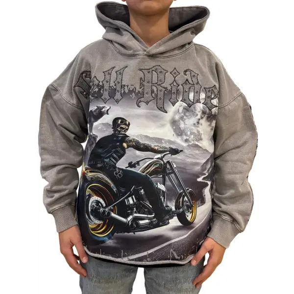 Focus hell rider garment dye hoodie - SMALL / DK.GRAY - HOODIE