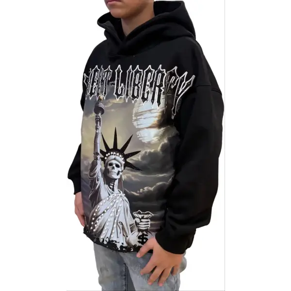 Focus liberty rhinestone crop hoodie - HOODIE