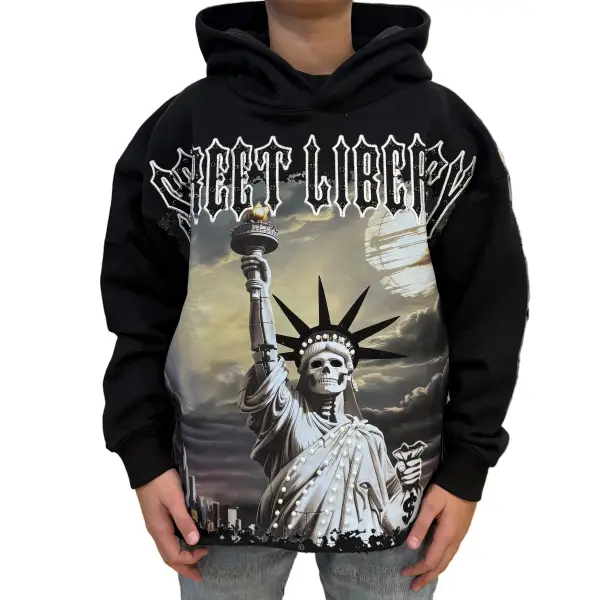 Focus liberty rhinestone crop hoodie - SMALL / BLACK - HOODIE