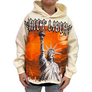 Focus liberty rhinestone crop hoodie - SMALL / IVORY - HOODIE