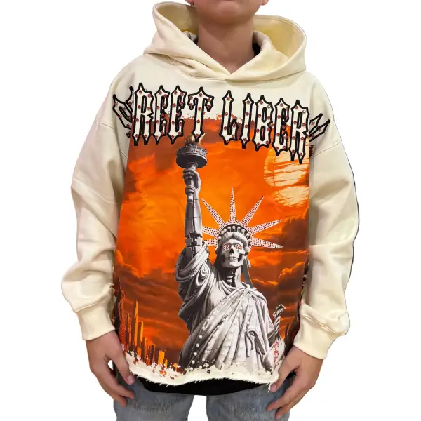 Focus liberty rhinestone crop hoodie - SMALL / IVORY - HOODIE