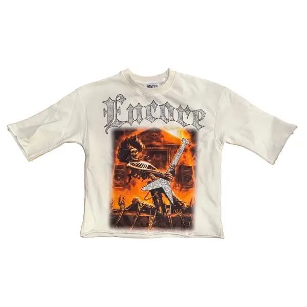 Focus rockstar rhinestone t-shirt - SMALL / CREAM - T-SHIRT