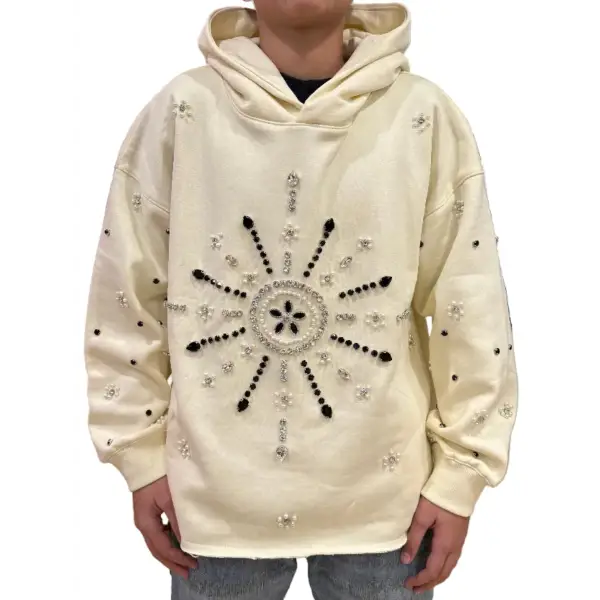 Focus starburst crystal hoodie - SMALL / CREAM - HOODIE