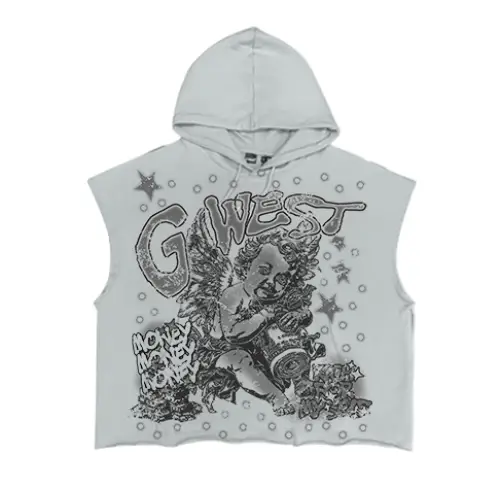 G west rhinestone rhich for my self sleeveless crop hoodie - HOODIE