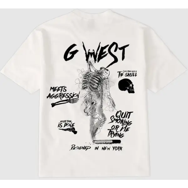 G-west smoke skeleton t-shirt - T-SHIRT