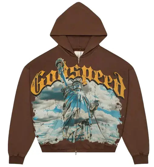 Godspeed chrome liberty zip up hoodie - MEDIUM / BROWN - HOODIE