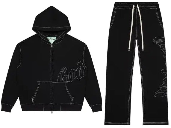 Godspeed og logo stitched sweatsuit - SMALL / BLACK - TRACK SUITS