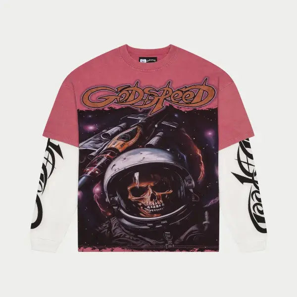 Godspeed space traveler 2 layered t-shirt - SMALL / PINK - T-SHIRT