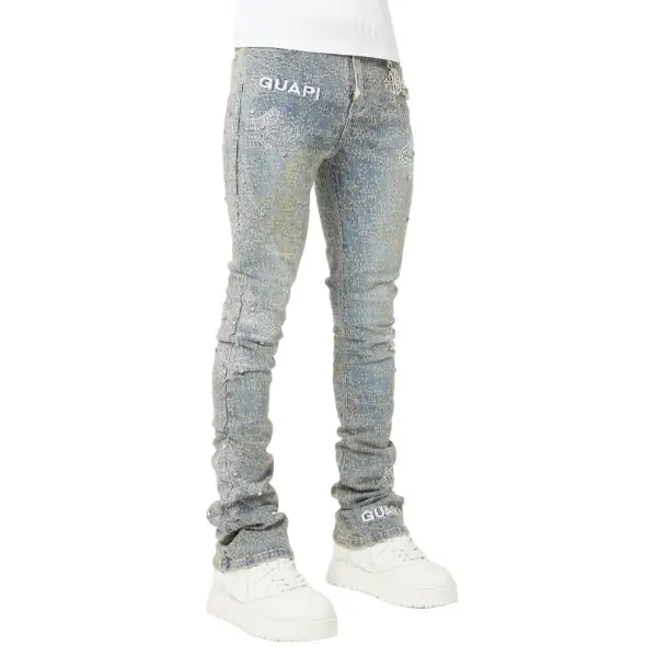 Guapi vintage blue distressed cross denim - DENIM