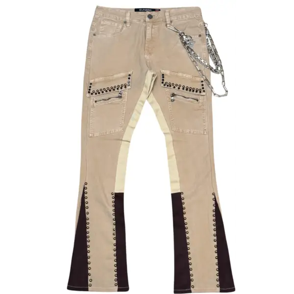 Gunziini detailed chain studded stacked denim - DENIM