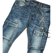 Gunziini studded cargo flare denim - DENIM