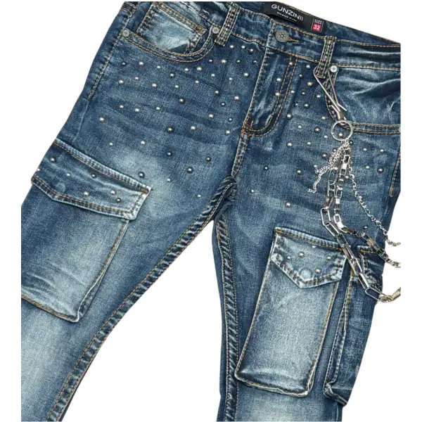 Gunziini studded cargo flare denim - DENIM