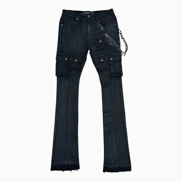 Gunzinii Detailed Chain Studded Stacked Denim - DENIM