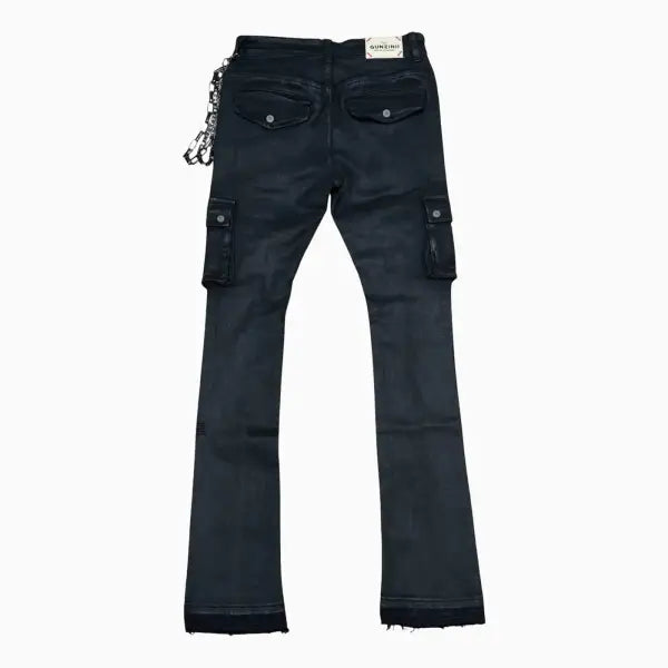 Gunzinii Detailed Chain Studded Stacked Denim - DENIM