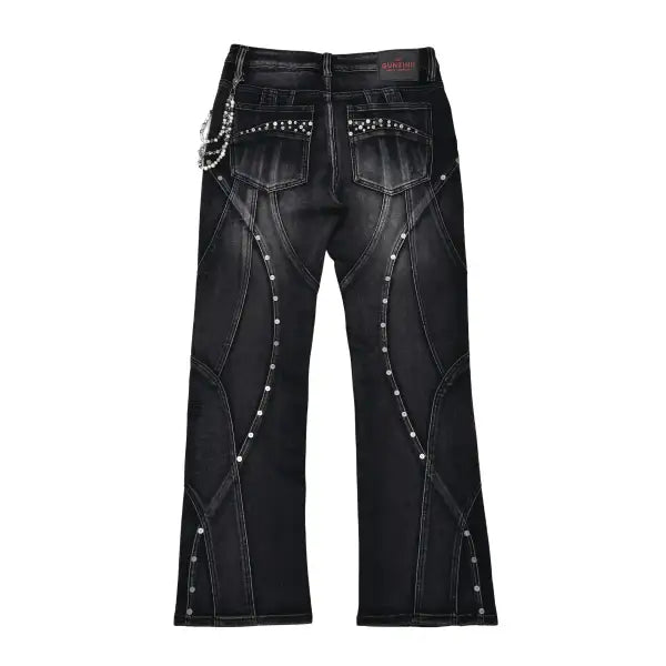 Gunzinii studded flare fit wax coated denim - DENIM