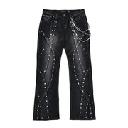 Gunzinii studded flare fit wax coated denim - 28W/32L / BLACK - DENIM