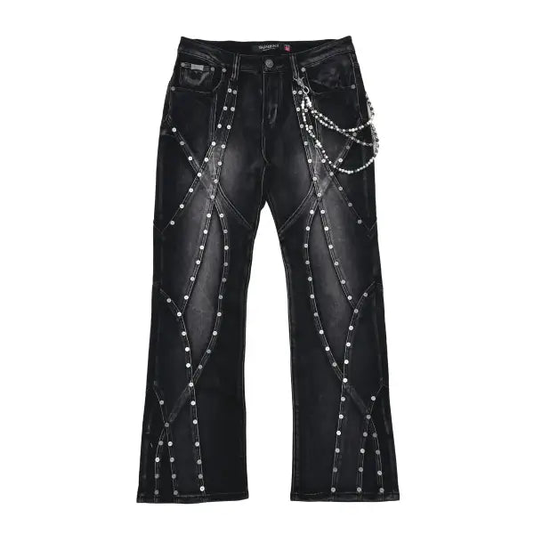Gunzinii studded flare fit wax coated denim - 28W/32L / BLACK - DENIM