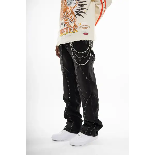 Gunzinii studded flare fit wax coated denim - DENIM