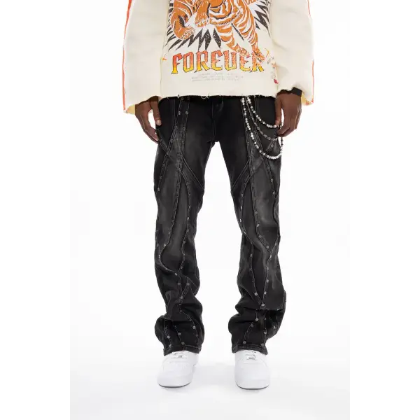 Gunzinii studded flare fit wax coated denim - DENIM