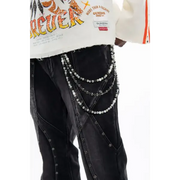 Gunzinii studded flare fit wax coated denim - DENIM