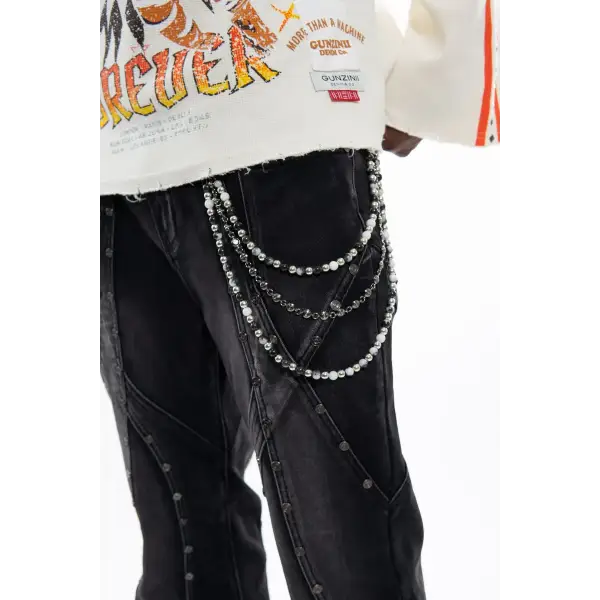 Gunzinii studded flare fit wax coated denim - DENIM