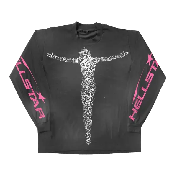 Hellstar qr christ long sleeve t-shirt - LARGE / CHARCOAL - T-SHIRT