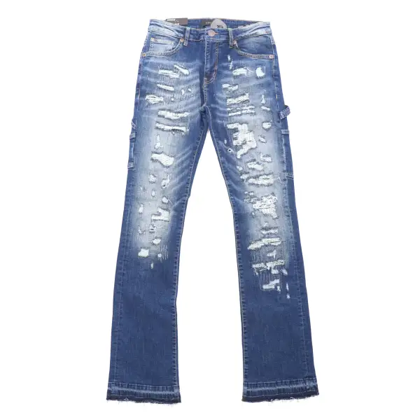 Krome ripped stitched stacked denim - 30W/34L / BLUE - Pants