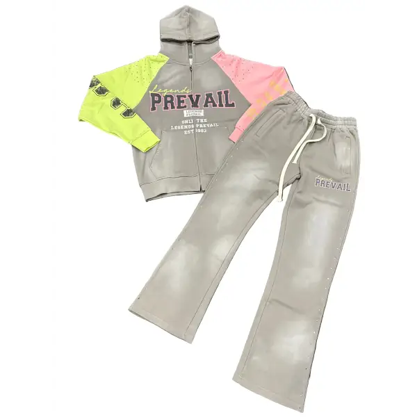 Legends Prevail rhinestone colorblock sweatsuit - SMALL / DK.GRAY - SWEATSUITS