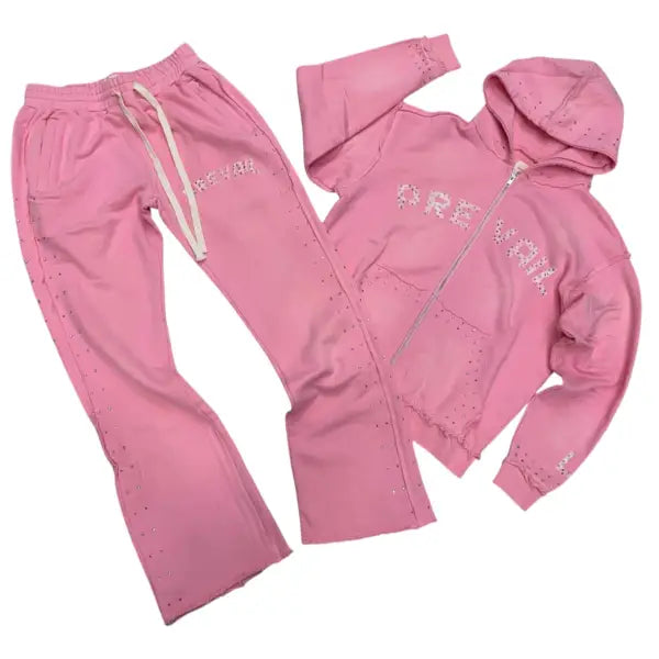 Legends Prevail rhinestone logo sweatsuit - SMALL / PINK - SWEATSUITS