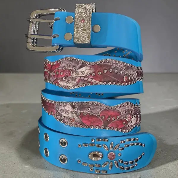 Life Of Desire studded belt - SMALL / LT.BLU - BELTS