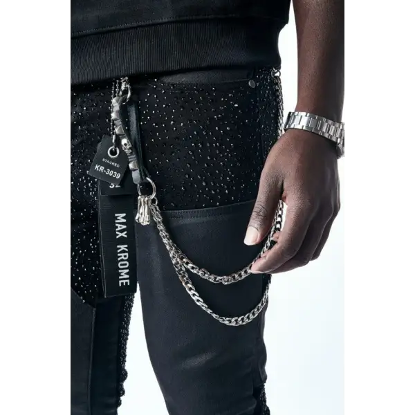 Max Krome stacked waxed rhinestone denim - DENIM