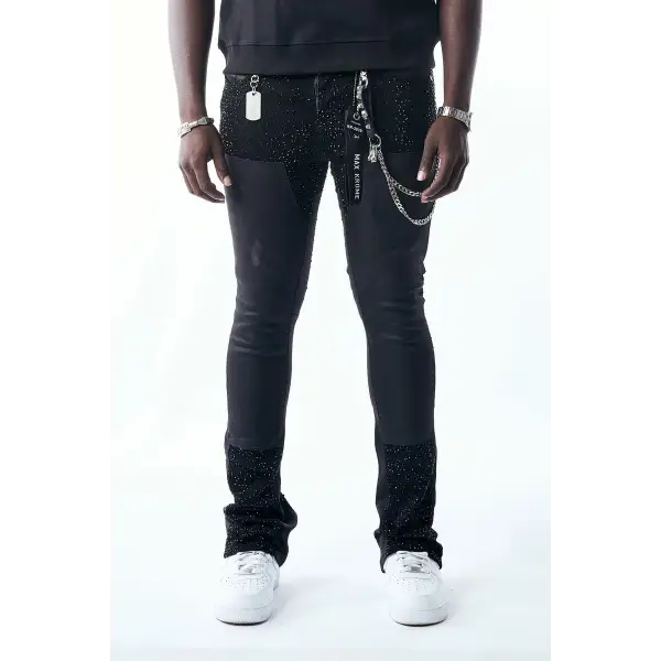 Max Krome stacked waxed rhinestone denim - 30W/34L / BLACK - DENIM