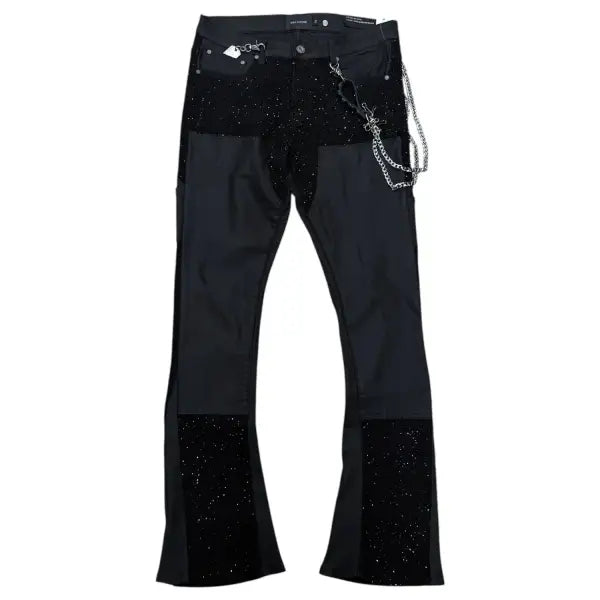 Max Krome stacked waxed rhinestone denim - 30W/34L / BLACK - DENIM