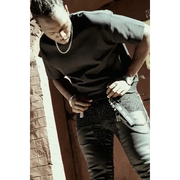 Max Krome stacked waxed rhinestone denim - DENIM