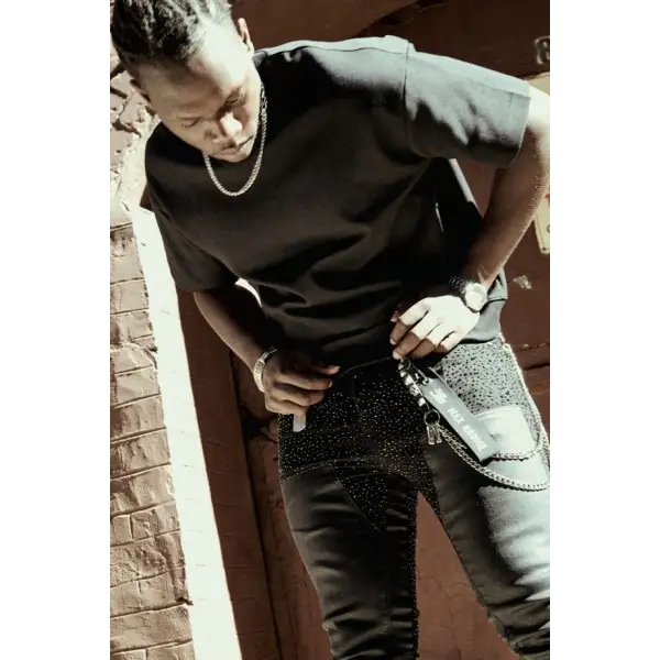 Max Krome stacked waxed rhinestone denim - DENIM