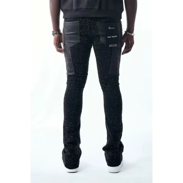 Max Krome stacked waxed rhinestone denim - DENIM